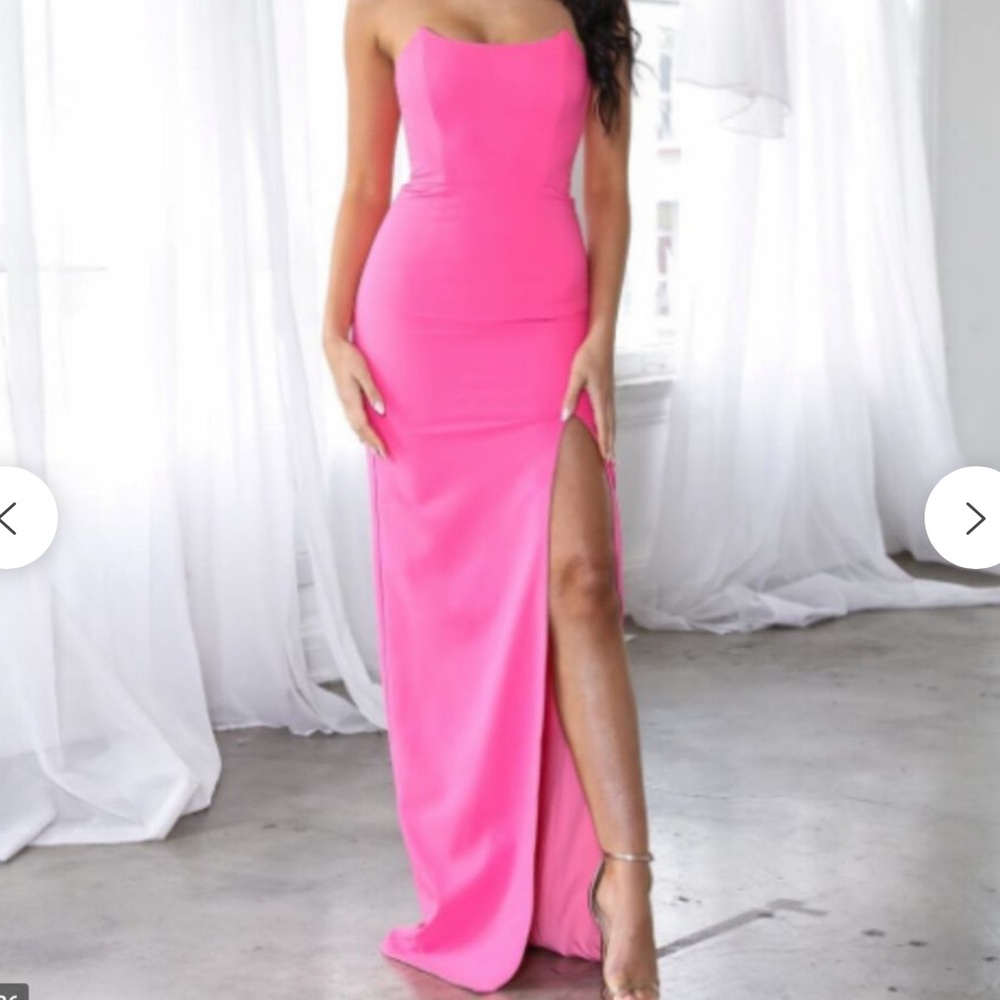 Abyss by Abby Strapless Long Pink Gown